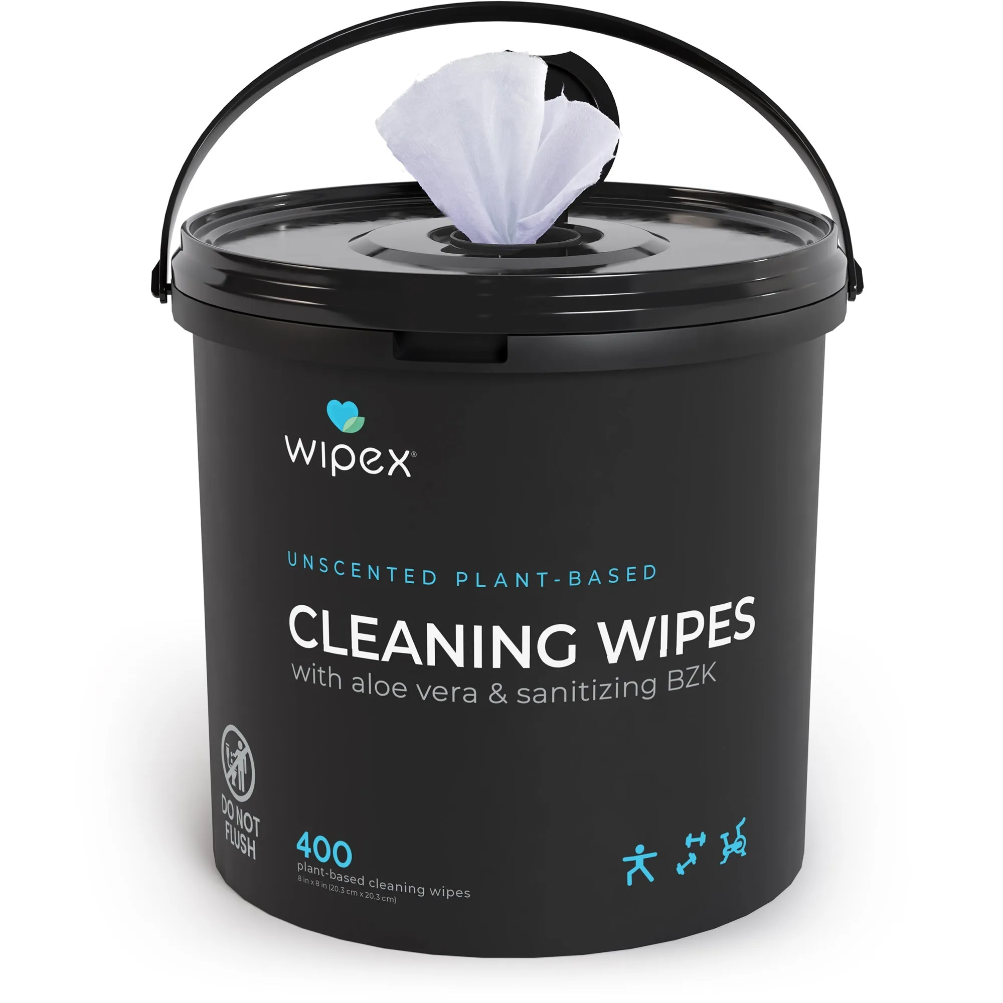 Antibacterial Bulk Gym Wipes Portable Dispensing Bucket 400ct | Skin-Safe 98.9% Natural Formula | Plant-Based Materials