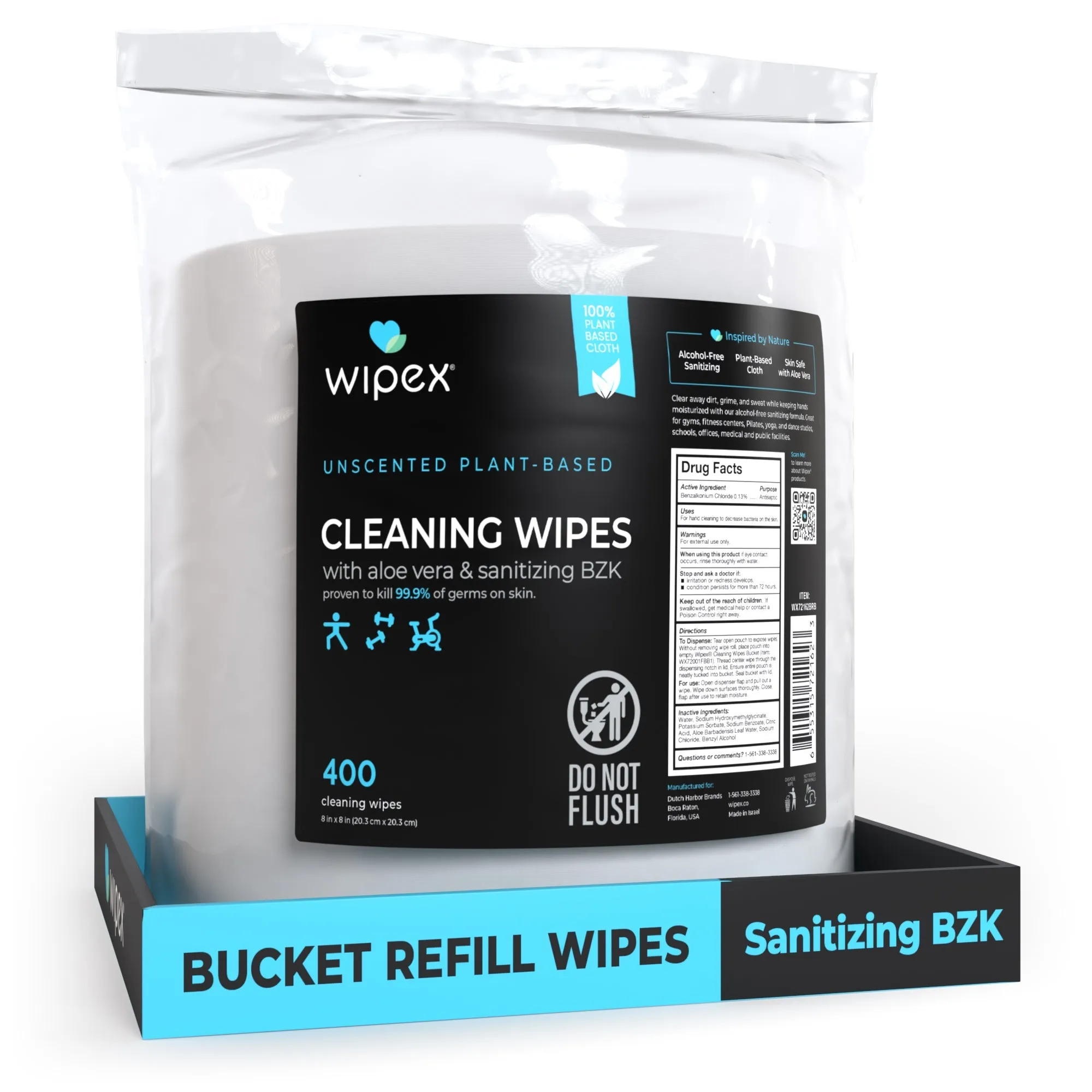 Antibacterial Bulk Gym Wipes Portable Dispensing Bucket 400ct | Skin-Safe 98.9% Natural Formula | Plant-Based Materials