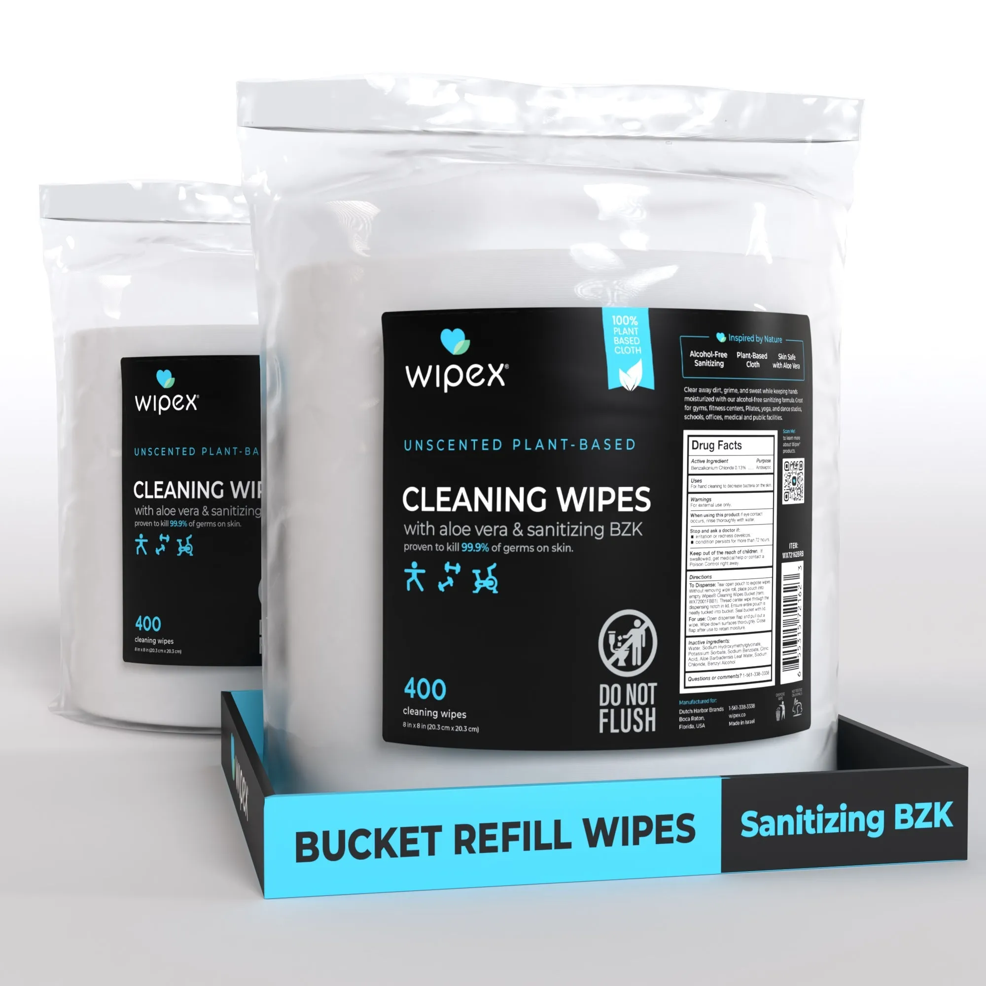 Antibacterial Bulk Gym Wipes Portable Dispensing Bucket 400ct | Skin-Safe 98.9% Natural Formula | Plant-Based Materials