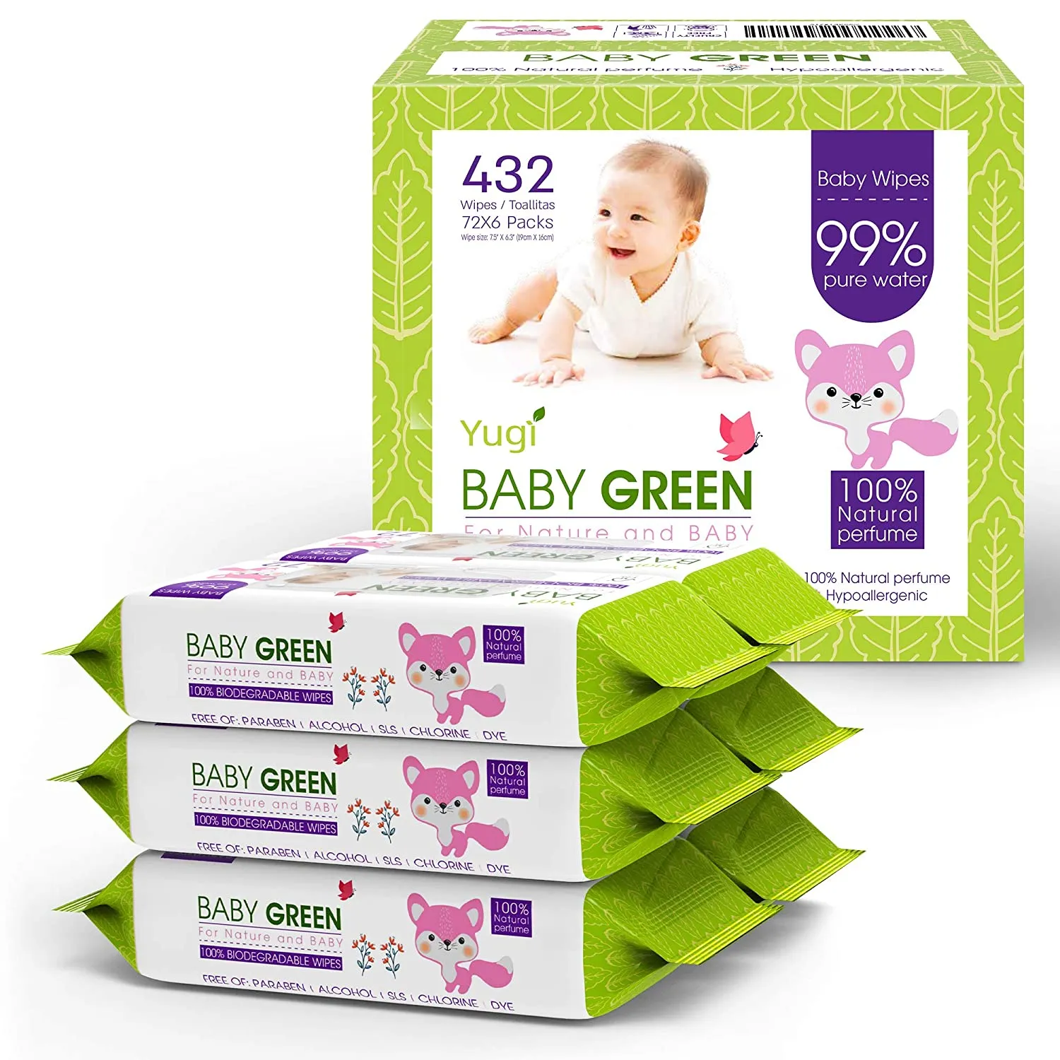 Biodegradable Baby Wipes, Natural Essential Oils, Compostable Wet Wipes for Babies & Adults with Sensitive Skin