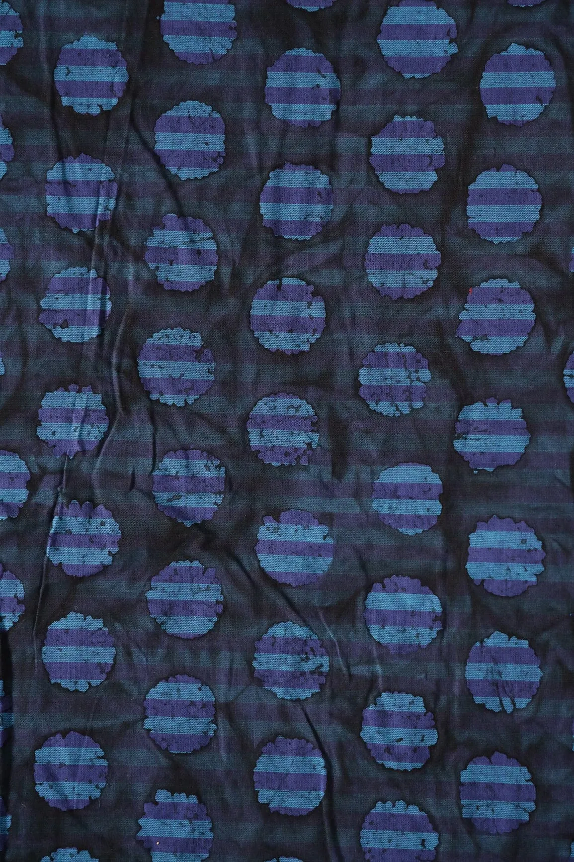 Black And Blue Polka Stripes Pattern Batik Handblock Organic Cotton Fabric