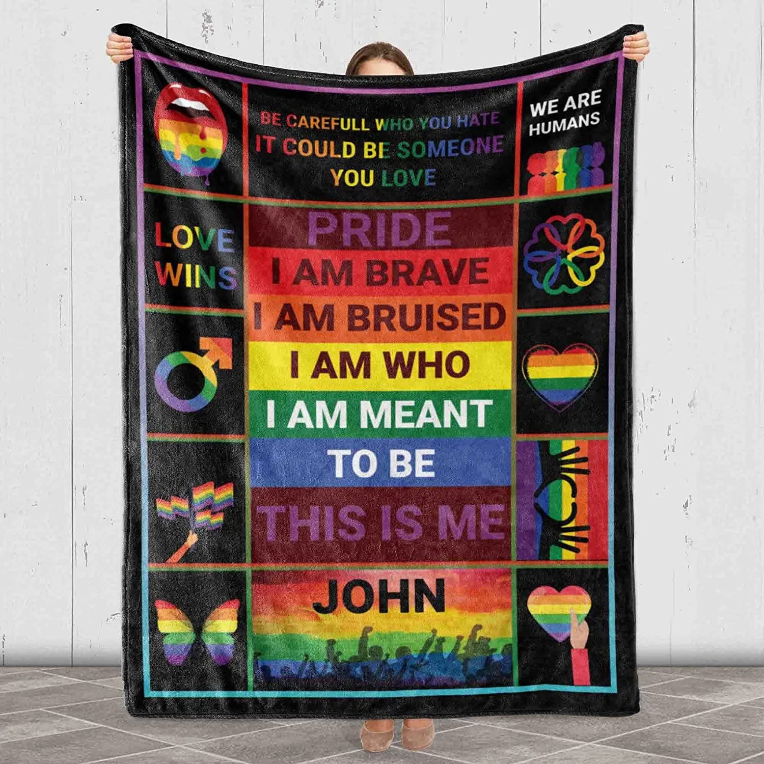 Customized Pride Blanket With Name, Love Wins Blankets For Lesbian, Gay Man Blanket