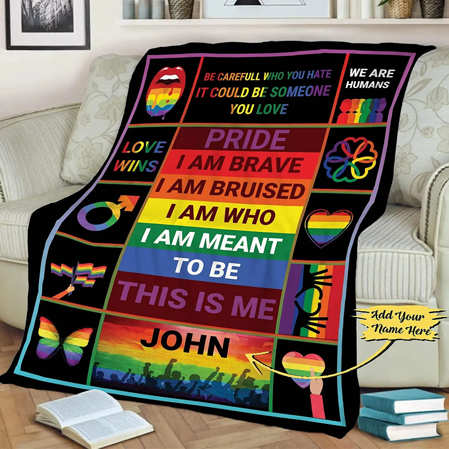 Customized Pride Blanket With Name, Love Wins Blankets For Lesbian, Gay Man Blanket