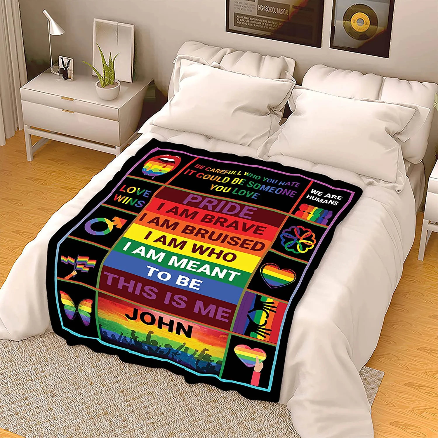 Customized Pride Blanket With Name, Love Wins Blankets For Lesbian, Gay Man Blanket