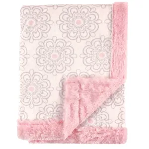 Hudson Baby Plush Blanket with Furry Binding and Back, Modern Floral