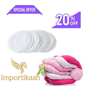 Importikaah Breastfeeding Essentials Bundle: Adjustable Pillow & Reusable Maternity Breast Pads - Pack of 2