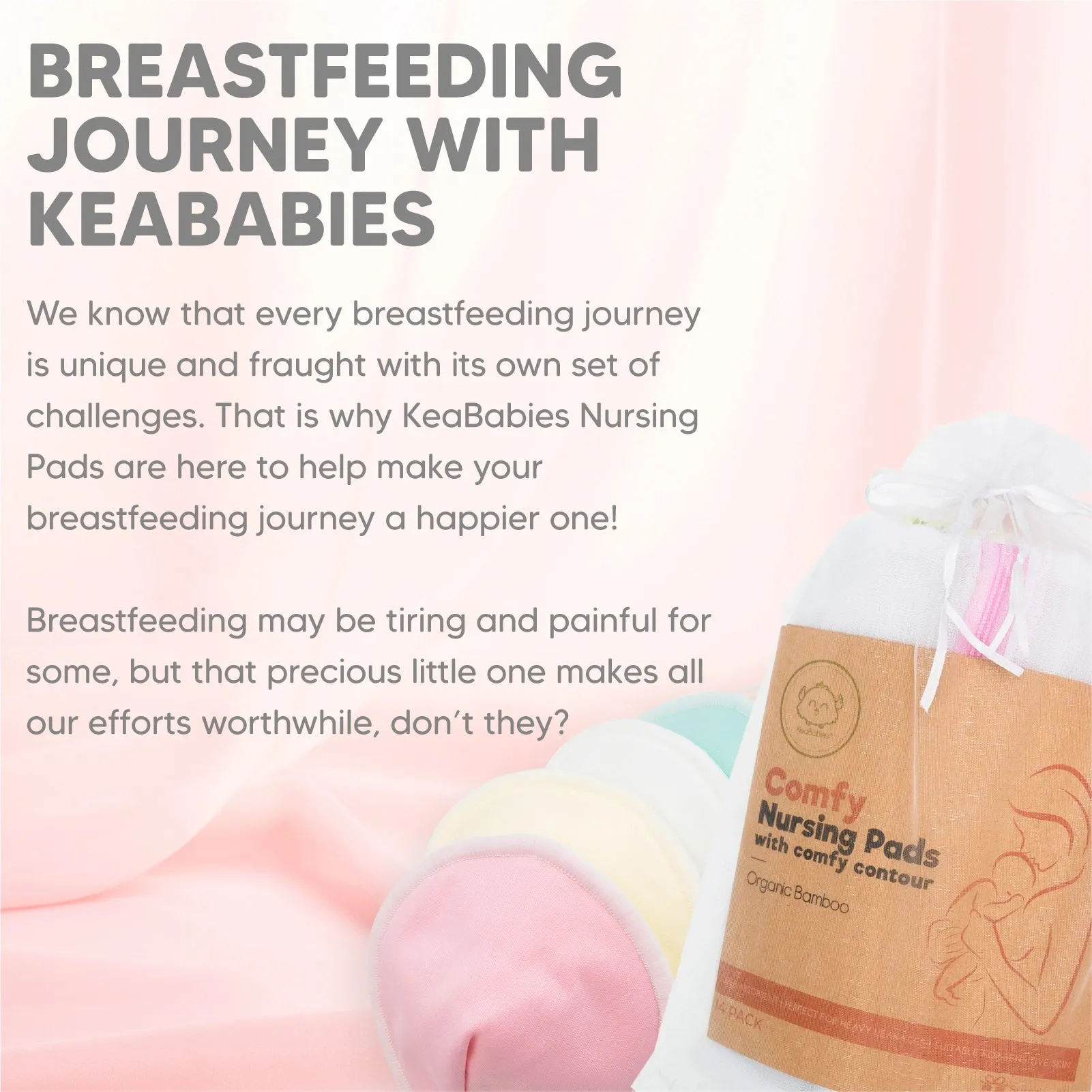 KeaBabies Comfy Organic Nursing Pads (Pastel, Large 4.8")