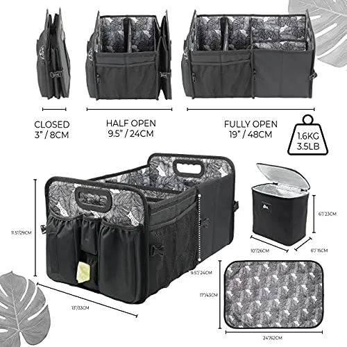 LALUKA Car Trunk Organizer Cooler and Lid - Seat Belt Front and Back | Bottle, Wipes Plastic Bag Pocket |Baby Diaper Caddy Changing Pad Station | SUV Backseat Car Kids Babies Storage Basket