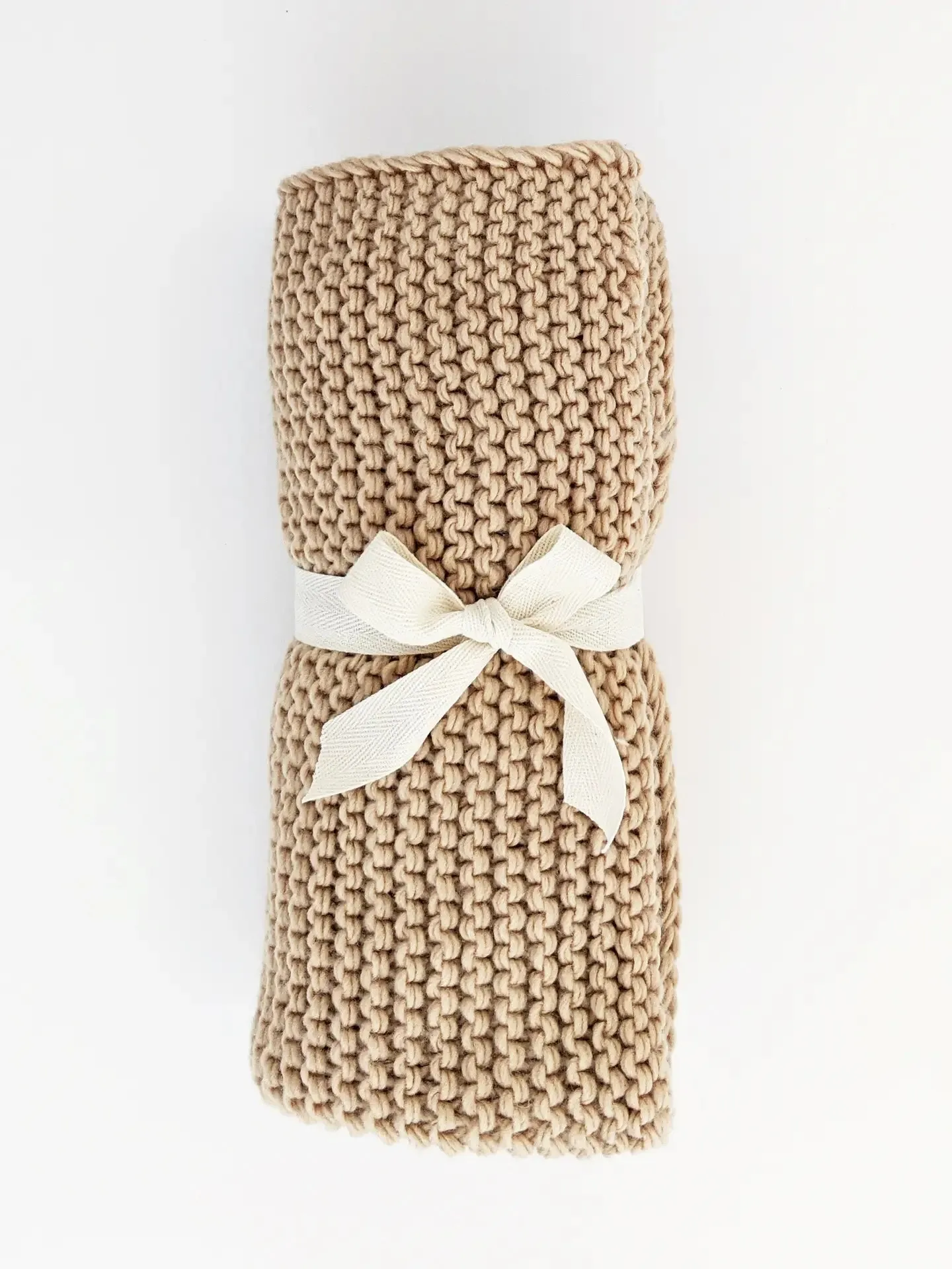 Latte Garter Stitch Knit Baby Blanket