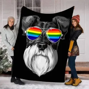 Lgbtq Blanket Schnauzer Gay Pride Flag Lgbt Rainbow Blanket Fleece Blanket, Funny Pride Quilt