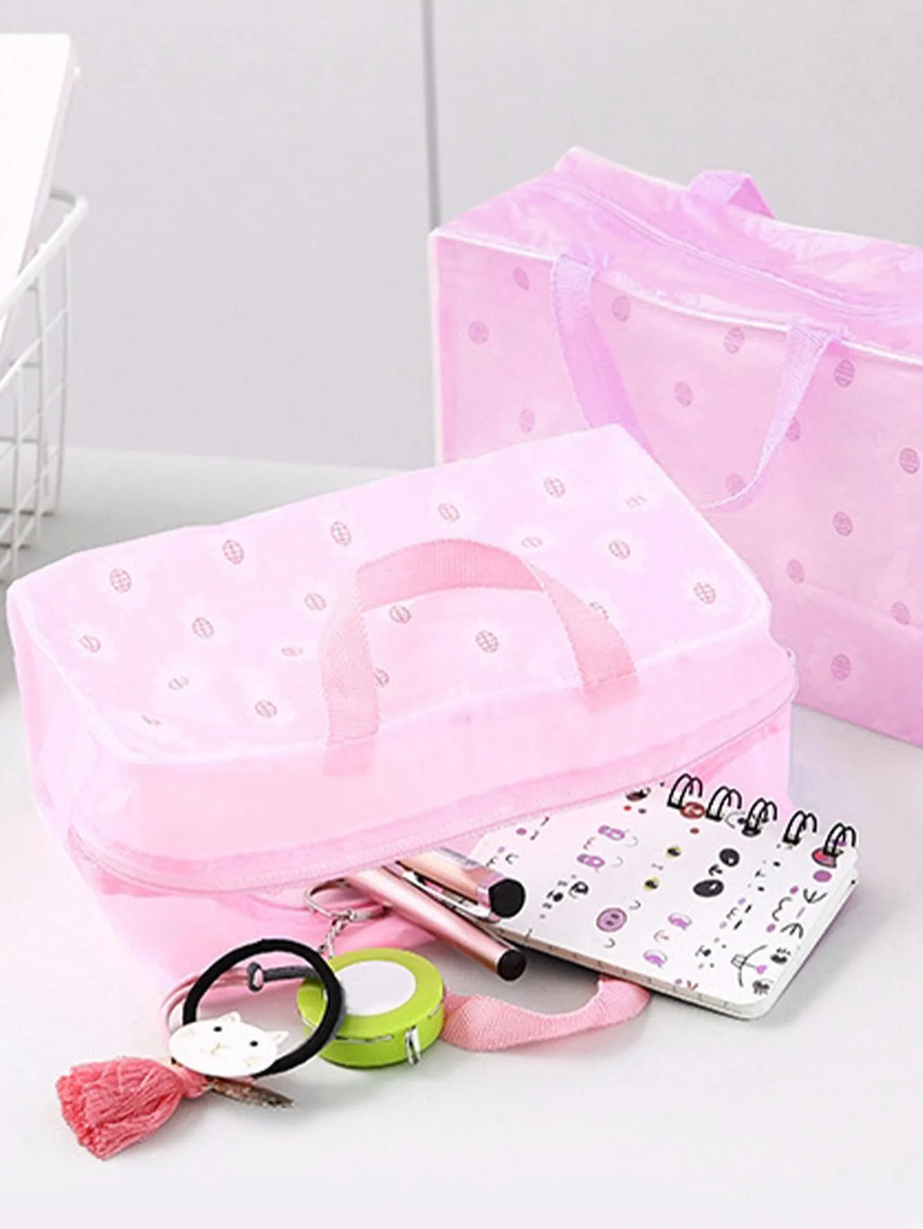 Pink Floral Print Waterproof Toiletry Travel Bag Cosmetic Organizer Toiletries