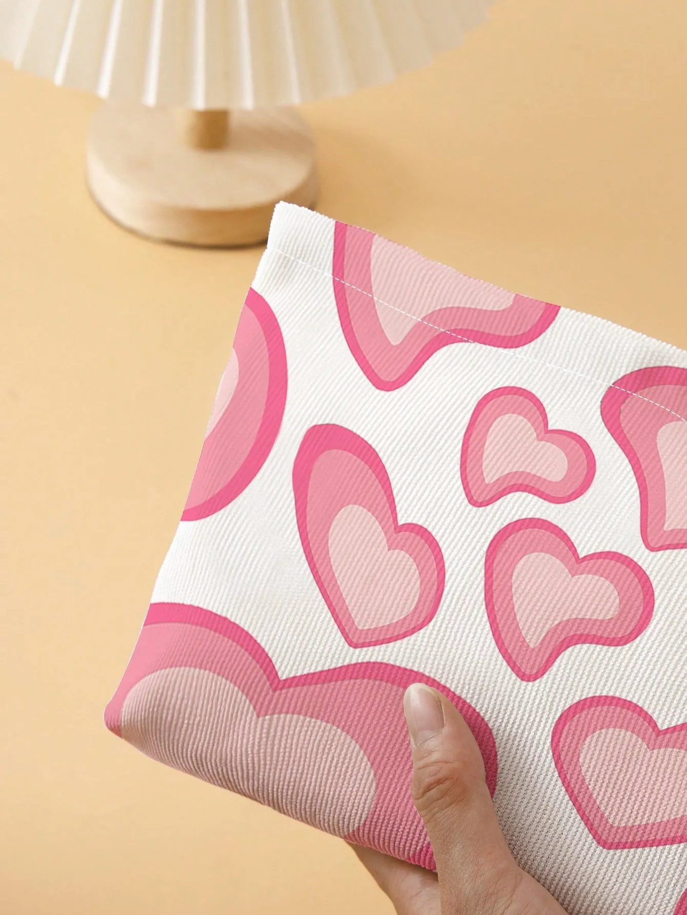 Pink Hearts Print Makeup Bag Cosmetic Organizer Toiletries Bag Makeup Organizer