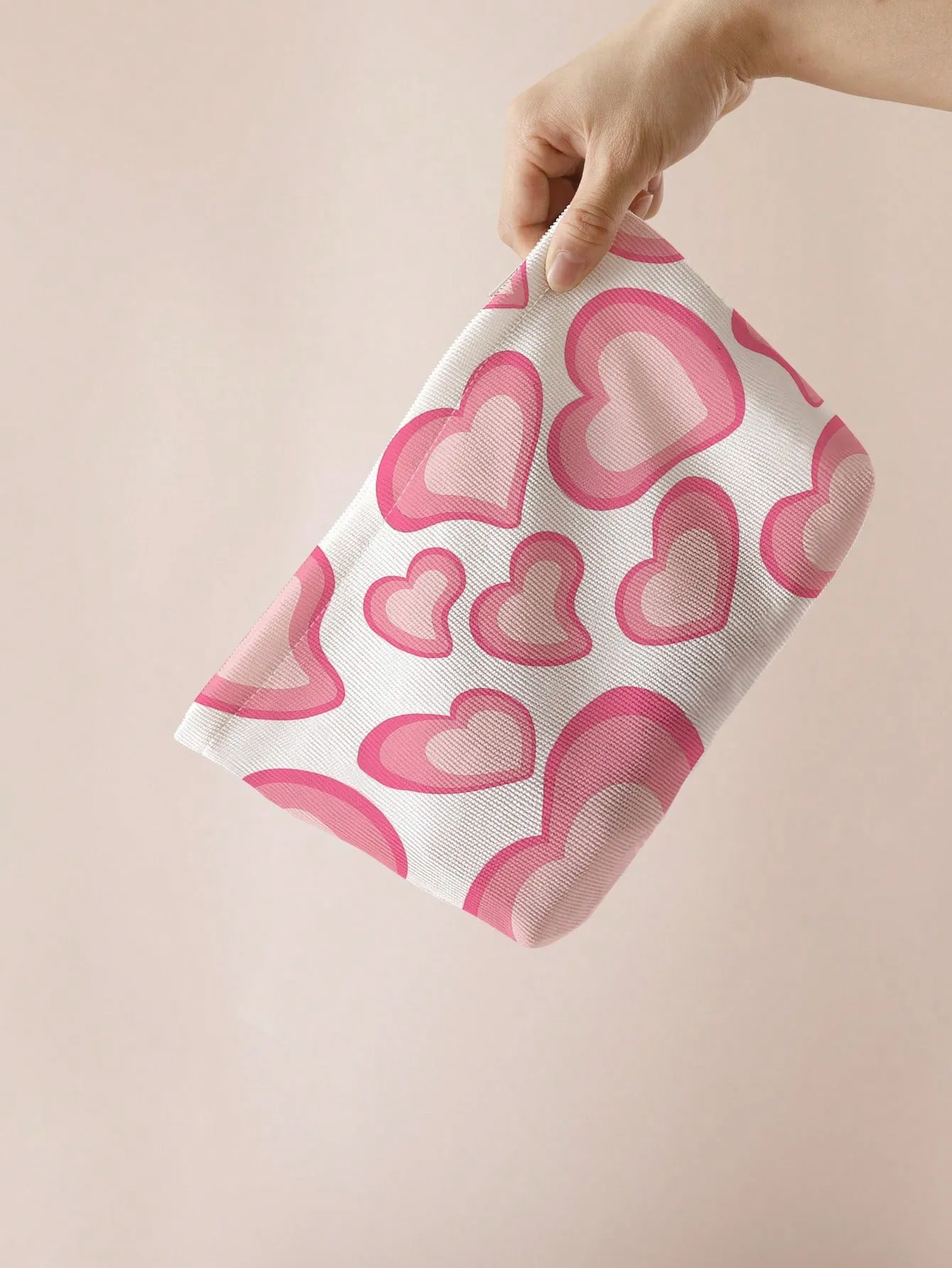 Pink Hearts Print Makeup Bag Cosmetic Organizer Toiletries Bag Makeup Organizer