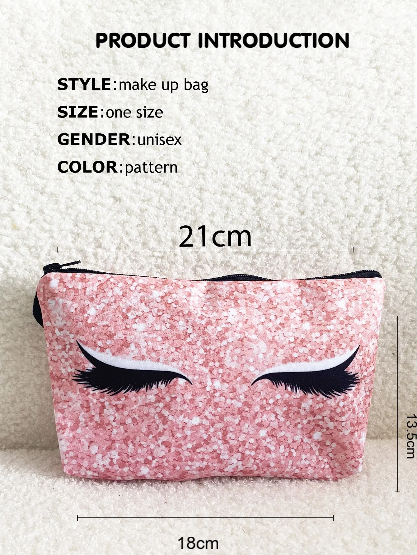 Pink Imitation Sequin Eyelash Makeup Bag Cosmetic Organizer Toiletries Bag