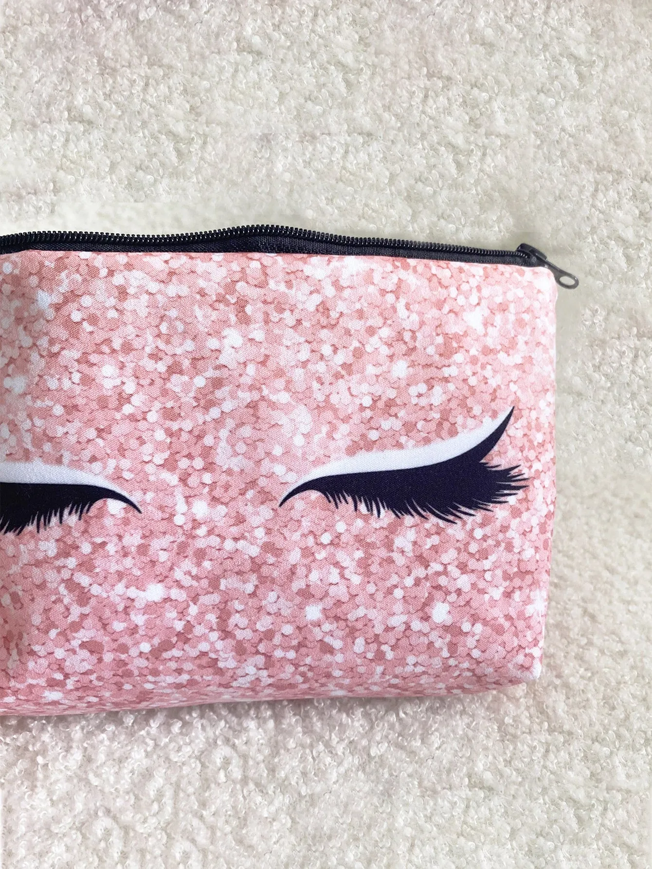 Pink Imitation Sequin Eyelash Makeup Bag Cosmetic Organizer Toiletries Bag