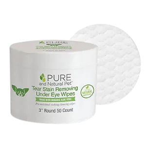 Pure and Natural Pet Tear Stain Removing Under Eye Wipes with Organic Aloe Vera for Dogs 50ct