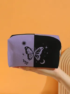 Purple and Black Butterfly Makeup Bag Cosmetic Organizer Toiletries Bag Makeup