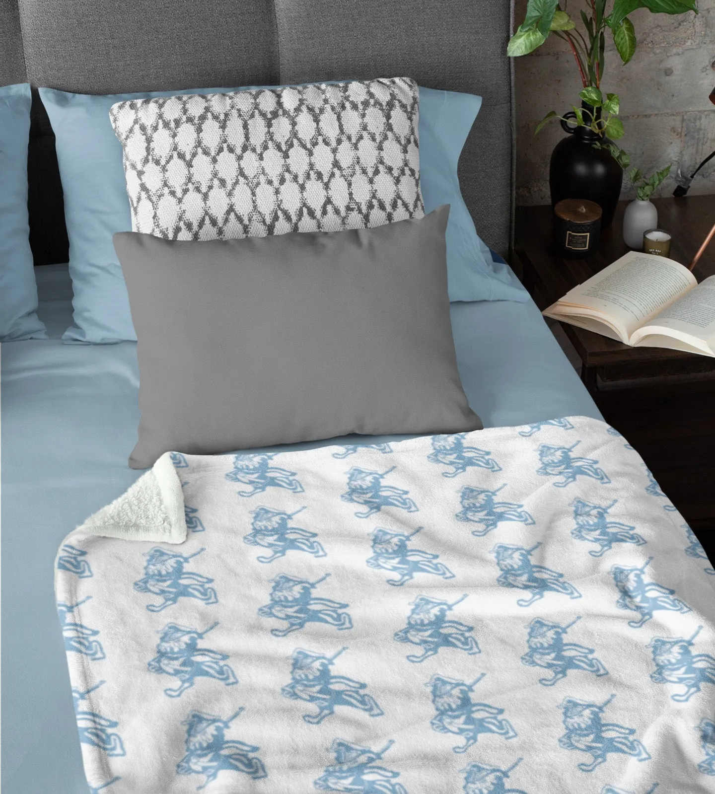 The Citadel, Vintage Marching Bulldog logo, Blue & White Baby Blanket