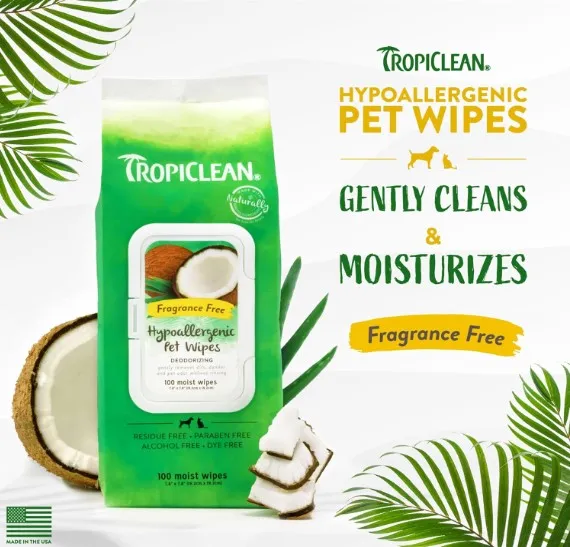 Tropiclean: Hypoallergenic Wipes (100 moist wipes)