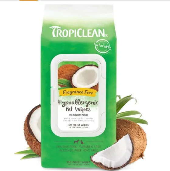 Tropiclean: Hypoallergenic Wipes (100 moist wipes)