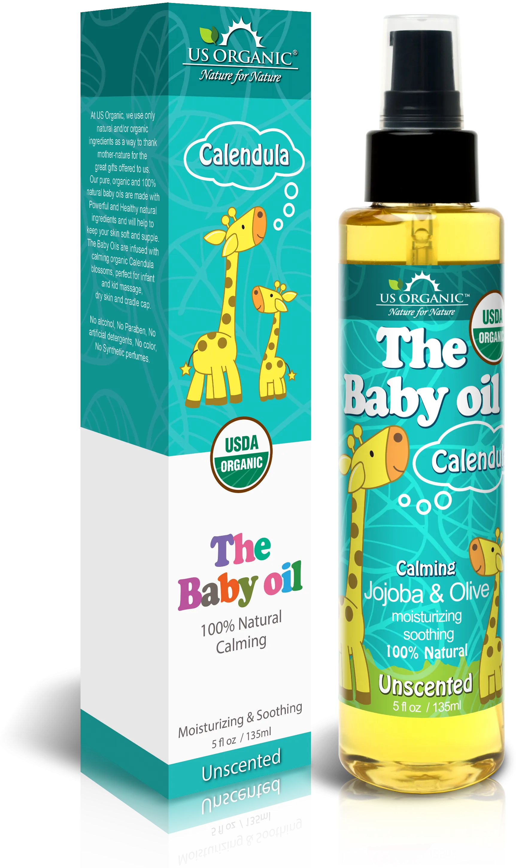 US Organic, The Baby Oil, Unscented, with Calendula, Jojoba, Olive Oil, and Vitamin E, USDA Certified Organic, 5 oz